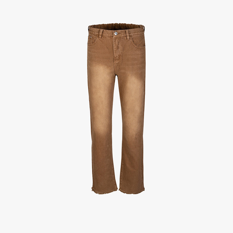 Men's Wear Women's Autumn And Winter Urban Cat Must Stretch Waist Trousers Men's And Women's Washed White Brown Jeans