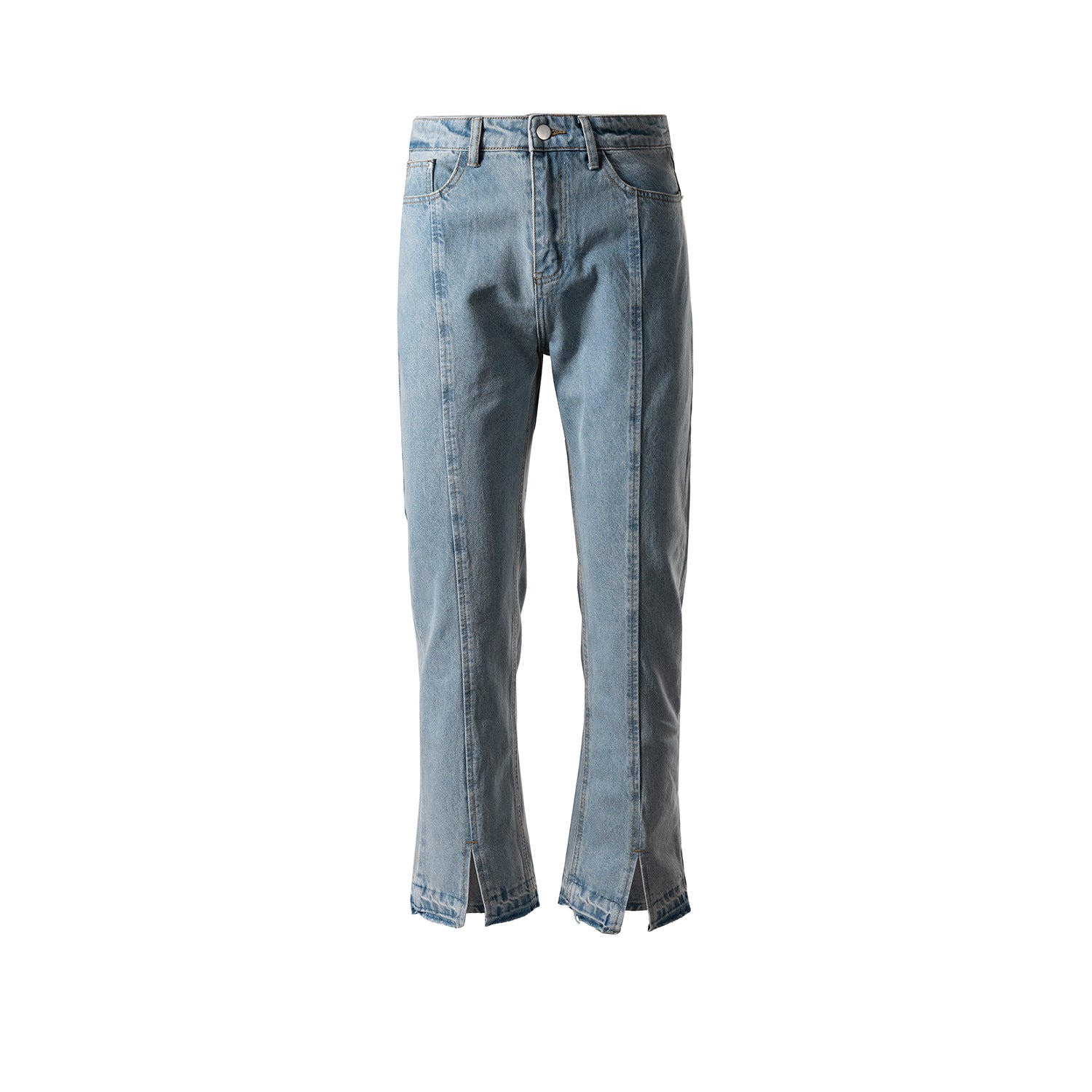 Men's And Women's Spring And Summer Urban Stitching Split Leg Trousers Unisex High Street Cat-beard Blue Jeans