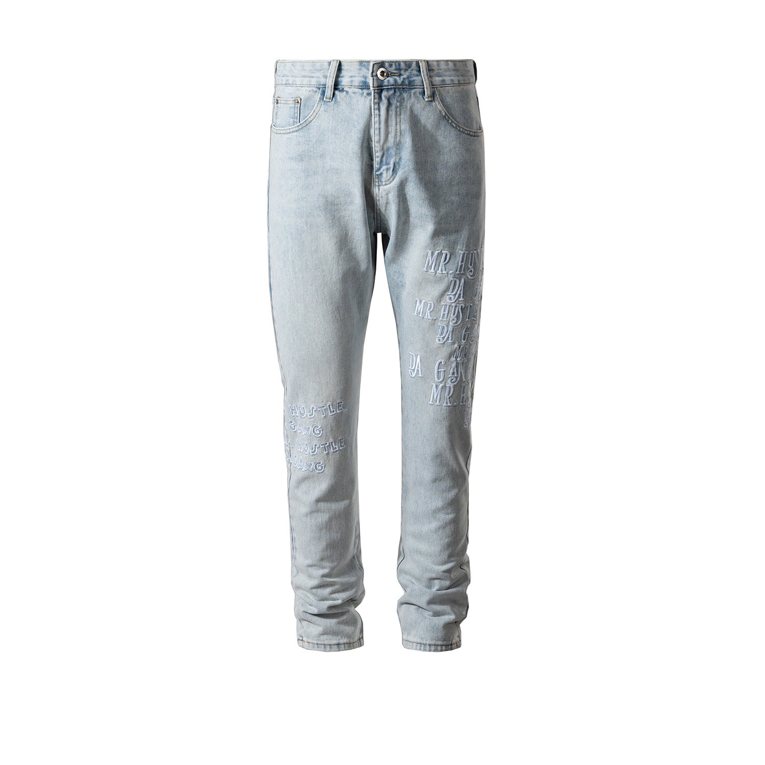 Men's Wear Women's Autumn And Winter Urban English Embroidery Wash-made Old Pants Men's And Women's Unisex Slim-fit Jeans Trendy