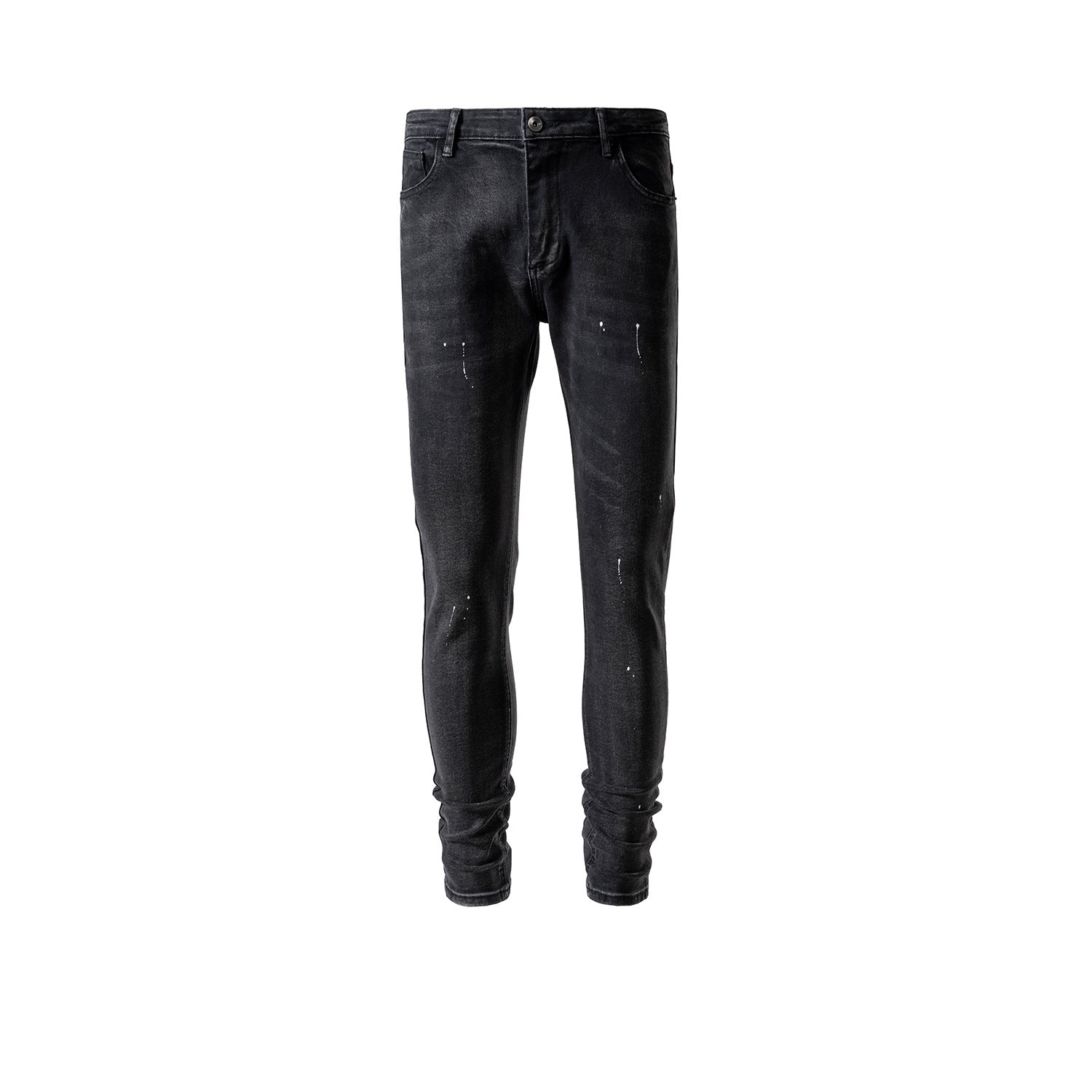 Men's Women's Spring And Summer Urban Splash Lacquer Washed Old Black Cow Men's And Women's Slight Stretch Slim-Fit Jeans