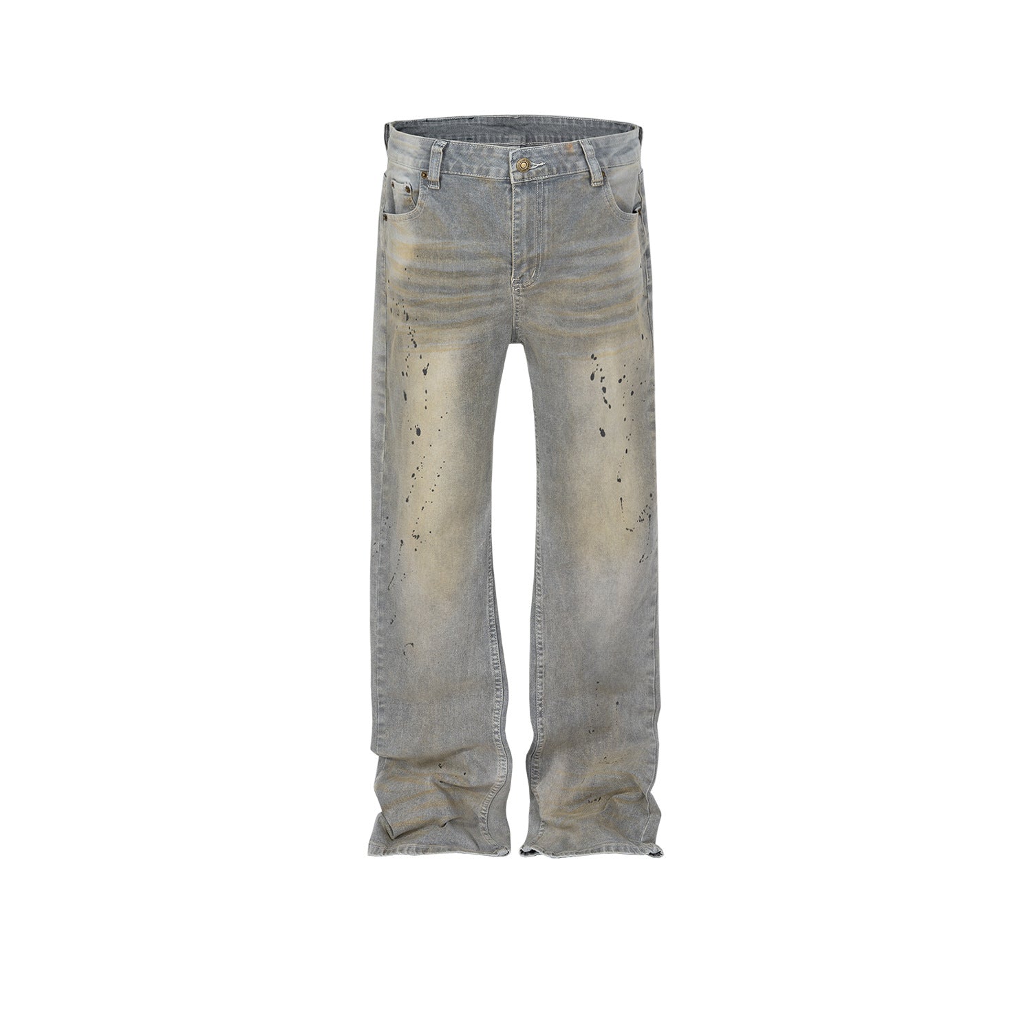 Men's And Women's Splash Ink Embellishment Design Trousers Men's And Women's Same Style Wash Water Old High Street Straight Gray Jeans