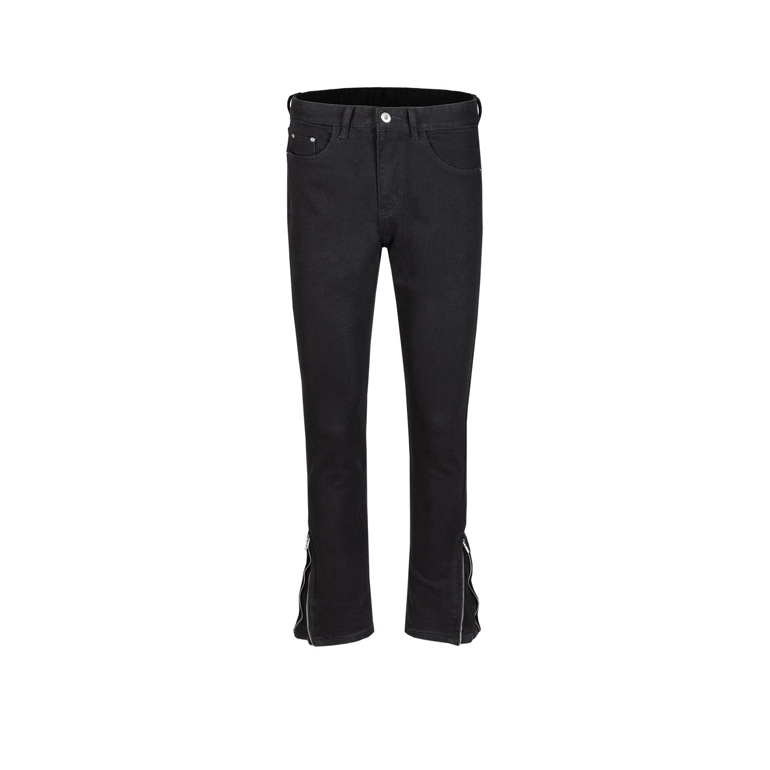 Men's Women's Urban High Street Zipper Leg Micro-stretch Trousers Unisex Black Slim-fit Jeans