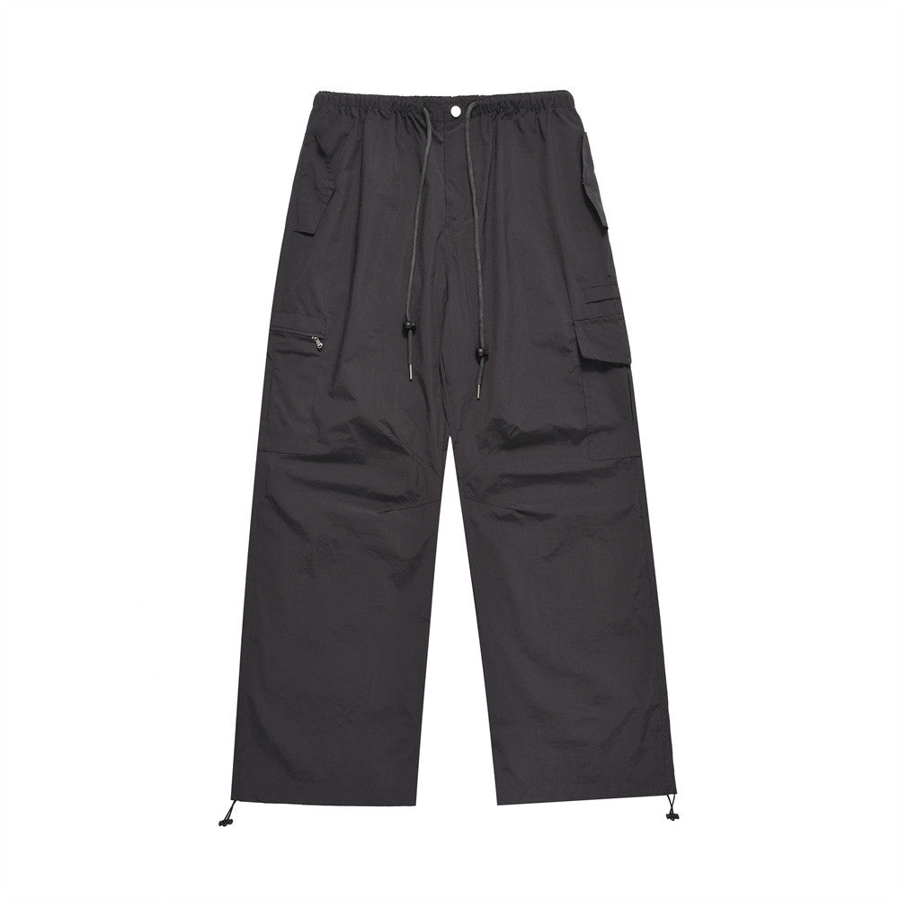 American Style Work Pleated Casual Pants Men's Trendy Brand Outdoor Functional Camping Sports Straight Pants Drawstring Pants Foot Pants