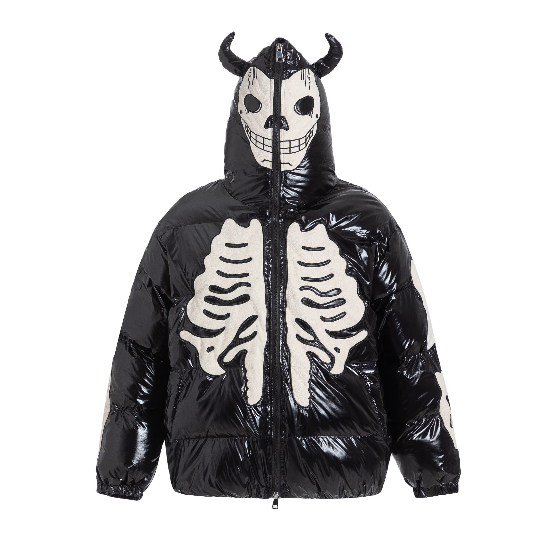 Trendy Brand Flocking Embroidered Skeleton Hooded Cotton Jacket Men's Hip-hop Loose Loose Couple's Bread Suit