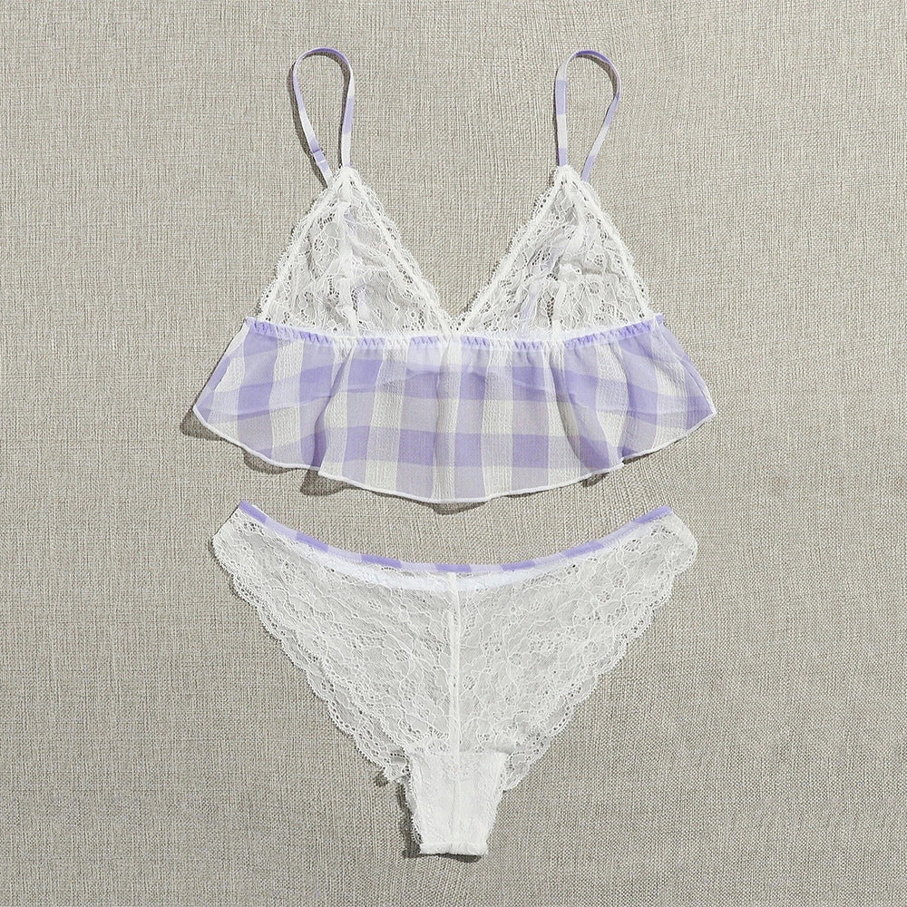 Lace Bra Perspective Lingerie - Sheer Two-Piece Set