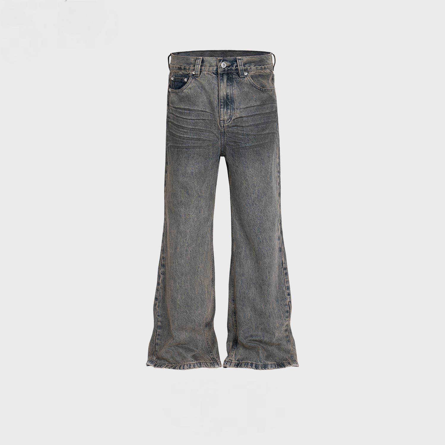 Men's Wear Women's High Street Style Wash-up Trousers Unisex Neutral Stucco Dye Micro-La Jeans