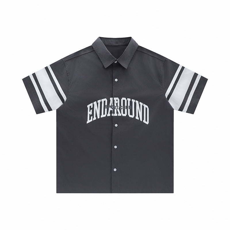 Striped Shirts Short Sleeve Oversize Button Tops Letter Print Casual Summer Outwear Comfortable Fashion