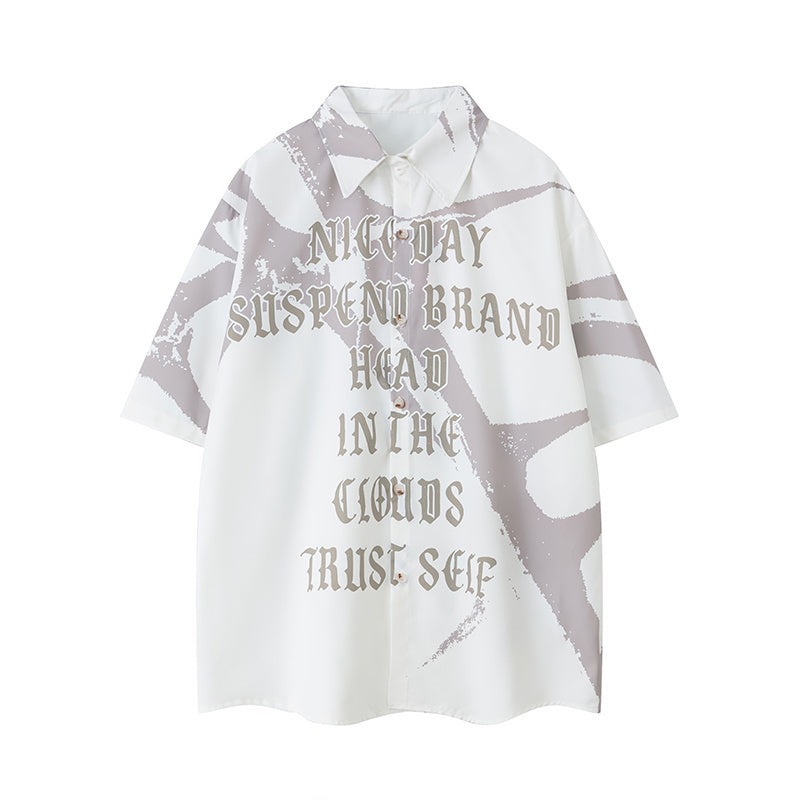 Letter Print Shirts Short Sleeve Loose Button Up Tops Casual Summer Outwear High Quality Fashion Hip Hop