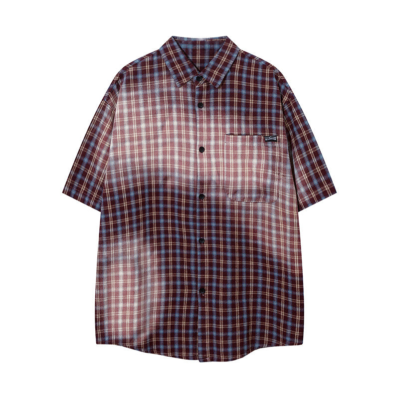 Plaid Polo Paneled Streetwear Short Sleeve Summer Casual Fashion Lapel Button Front Pocket