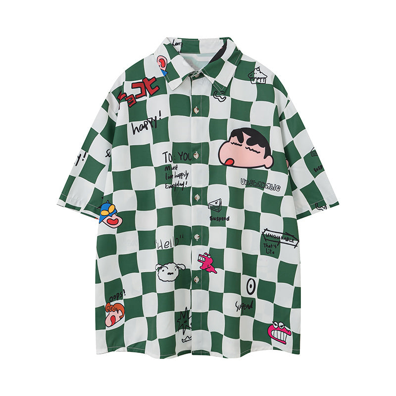 Cartoon Pattern Shirts Short Sleeve Loose Button Up Tops Casual Summer Outwear High Quality Fashion