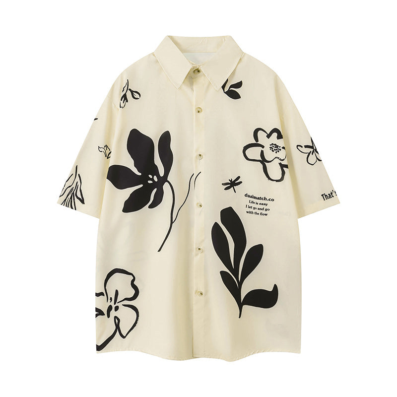 Flower Pattern Print Shirts Short Sleeve Loose Button Up Tops Casual Summer Outwear Hip Hop High Quality Fashion Beach