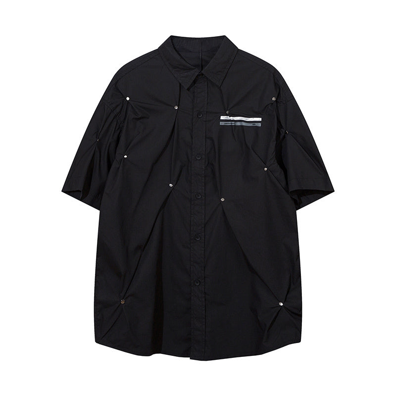 Polo Pure Color Paneled Streetwear Short Sleeve Summer Casual Fashion Lapel Zipper Letter Print Black White