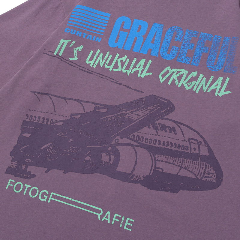 Air Plane Print T Shirt Oversize Tees Fashion Casual Top Short Sleeve Streetwear Pure Cotton Loose Summer