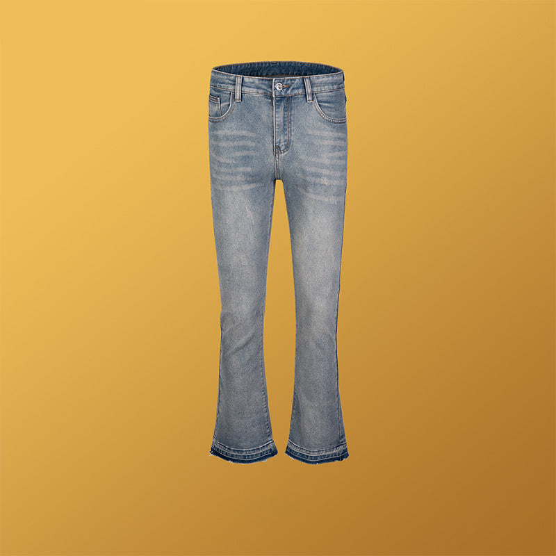 Men's Women's Autumn And Winter Urban Contrast Color Pocket Wide-legged Cat Whare Trendy Old Vintage Slim-fit Jeans
