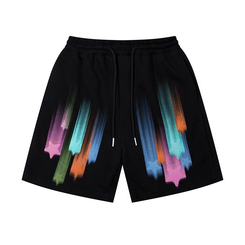 Star Graphic Print Short Pants Paneled Summer Elastic Waist Loose Sports Style Comfort Casual Streetwear Drawstring