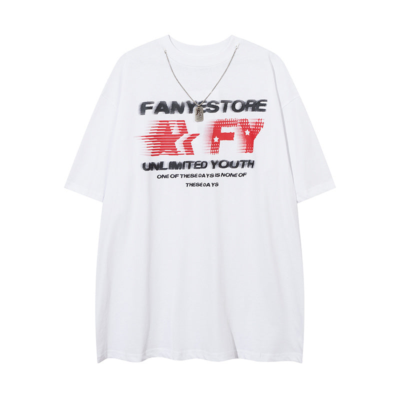 T Shirts Letter Print Fashion Streetwear Tee O Neck Oversize Summer Cotton High Quality Short Sleeve Casual Simple Chain
