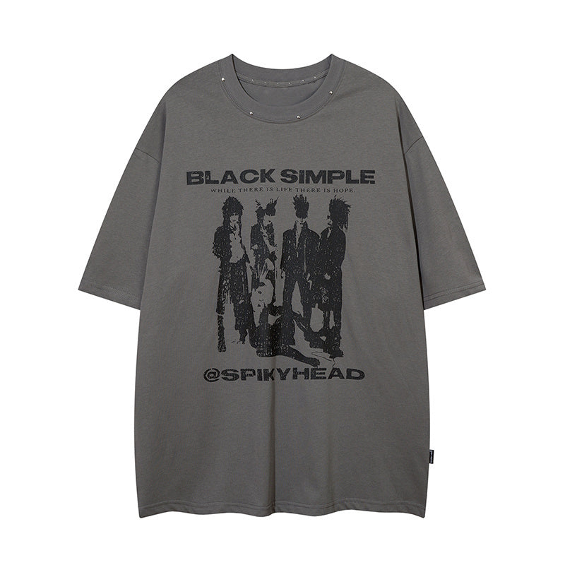 Pure Cotton T Shirt Streetwear Punk Loose Short Sleeve Crew Neck Fashion Summer Top Trendy