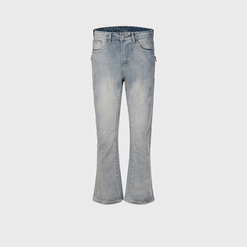 Men's And Women's Urban Zipper Decorative Pants Men's And Women's Washed White Old Parisian Jeans