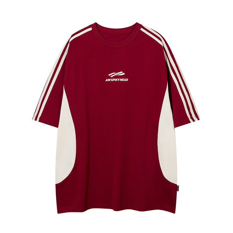 Side Stripe Streetwear T Shirt Letter Print Loose Top Short Sleeve Hip Hop Fashion Summer Casual Tees Sports Style