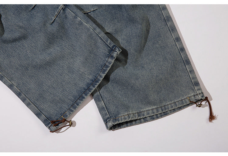 American Style Retro Puppies Handsome Hip-Hop Multi-Pocket Overalls Trendy Loose Straight-Leg Jeans For Men And Women