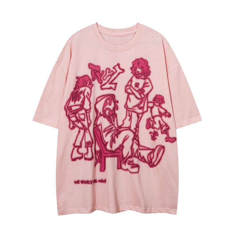 Double Sided Print Streetwear T Shirt Short Sleeve Round Neck Summer Cotton Loose Casual Trendy Tee Simple