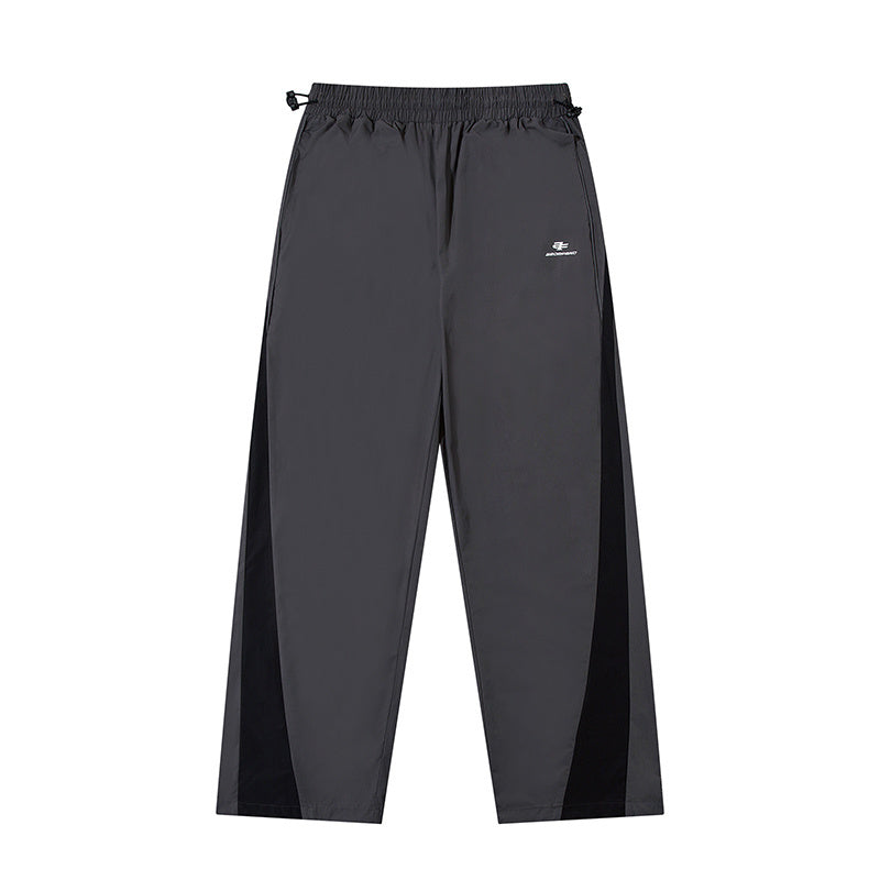 Color Contrast Pants Paneled Elastic Waist Loose Wide Leg Trousers Front Pocket Comfortable Fall Sports Style