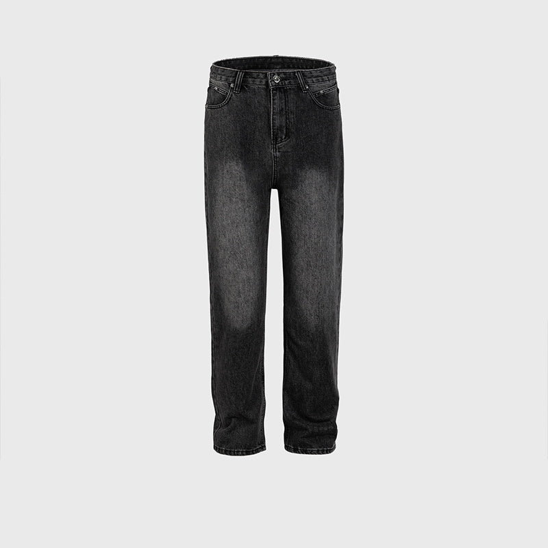 Men's Women's Urban High Street Washed White Pants Men's And Women's Slim-Fit Straight Black Fashionable Jeans