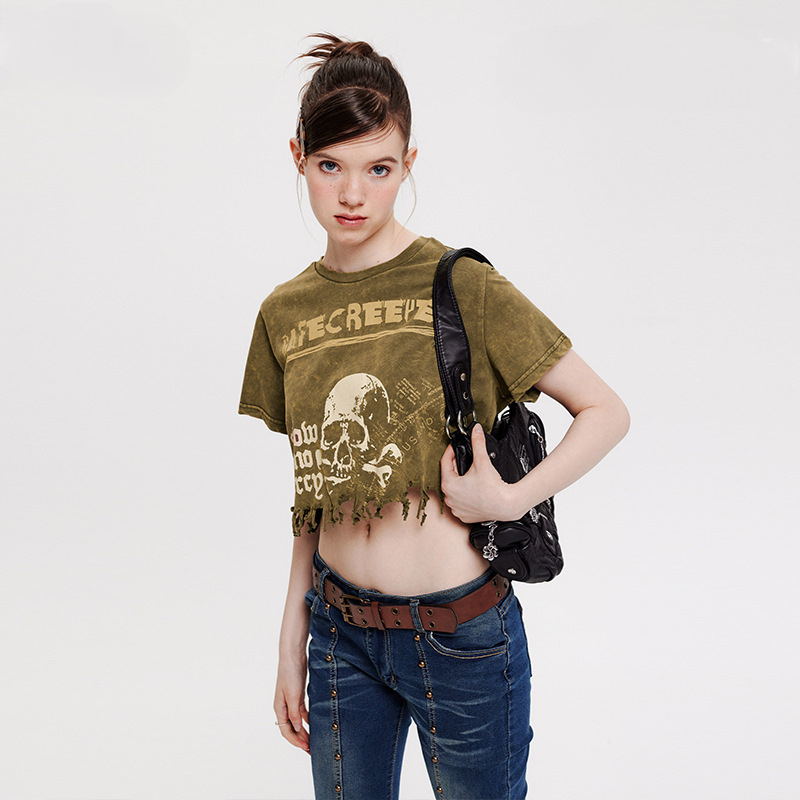 European And American Style Hip-Hop Hot Girls Short Top Wear-and-Wear High Street Short-Sleeve T-Shirt Women's Pure Cotton Summer