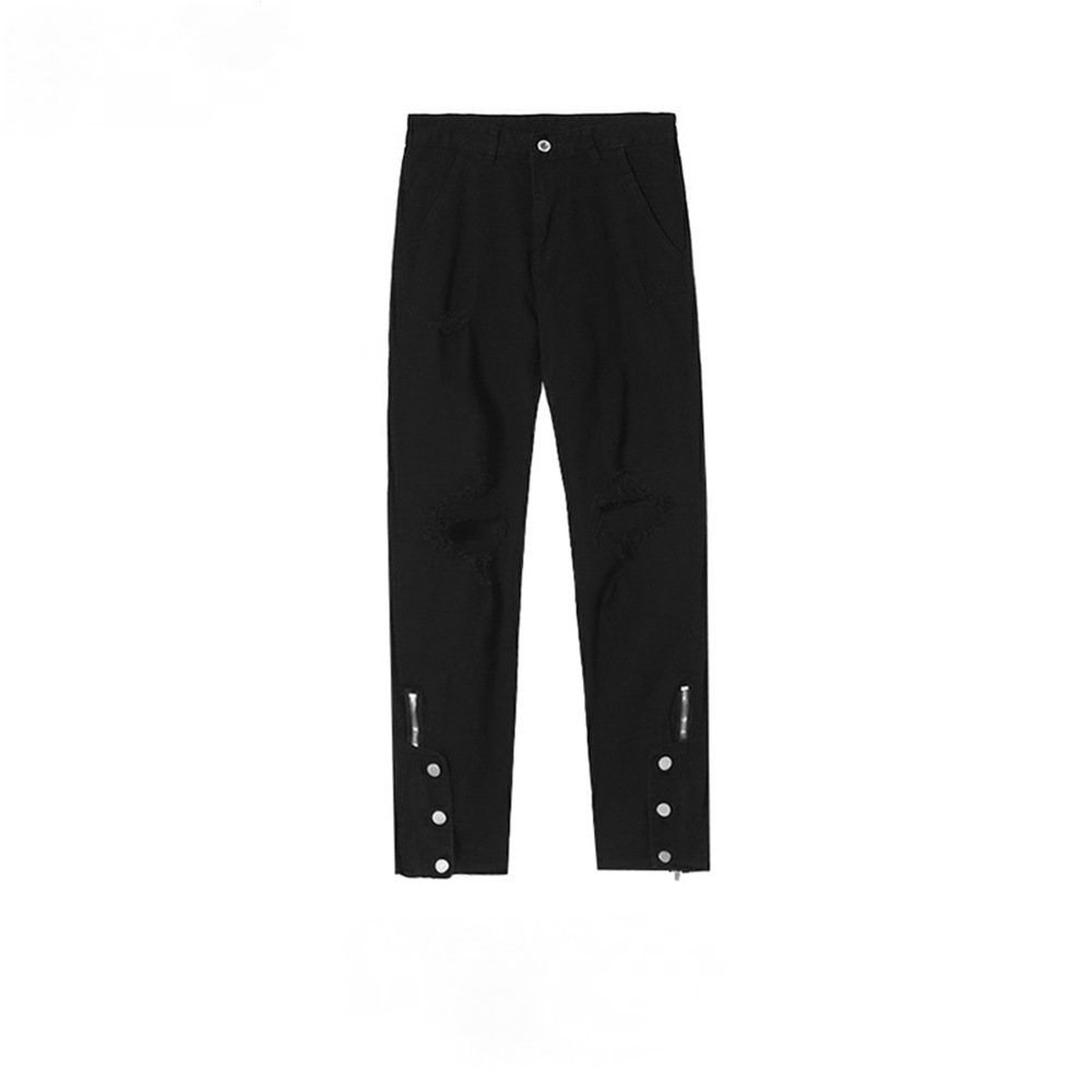 Men's Wear Women's Urban High Street Button Leg Straight Pants Men's And Women's Couples Washed Fashioned Slim-Fit Jeans