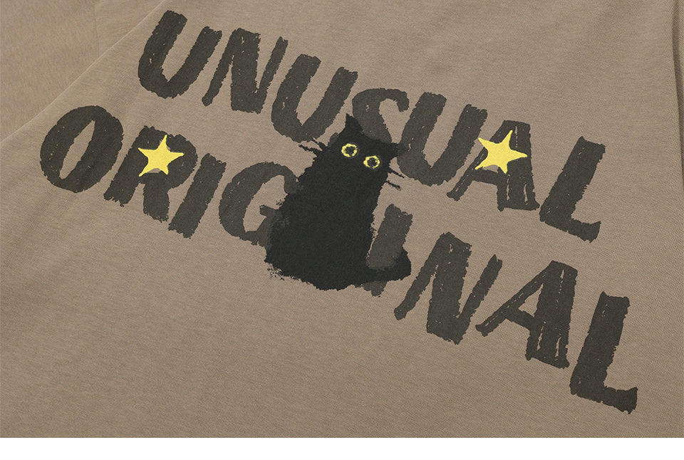 Black Cat Print T Shirt Oversize Tees Fashion Casual Top Short Sleeve Streetwear Pure Cotton Loose Summer
