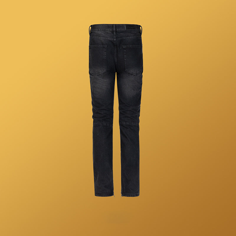 Men's Wear Women's Urban High Street Contrast Ripped Pants Men's And Women's Washed Old Zipper Leg Jeans