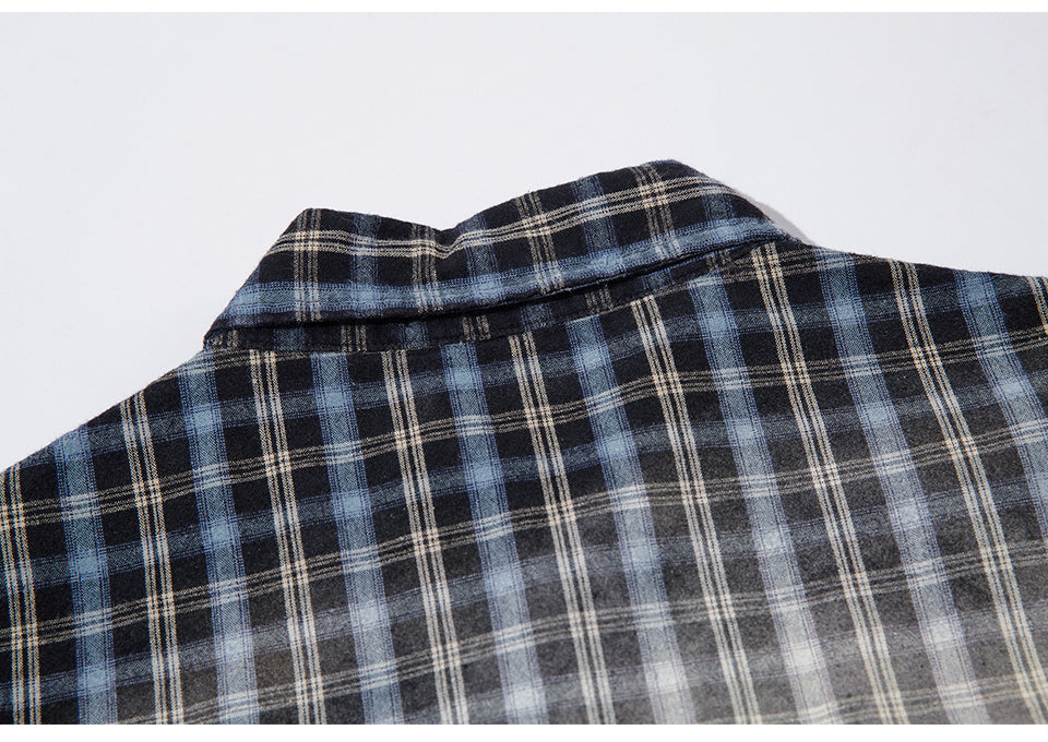 Plaid Polo Paneled Streetwear Short Sleeve Summer Casual Fashion Lapel Button Front Pocket