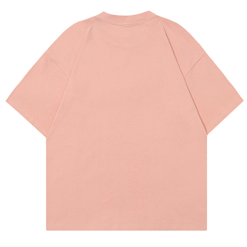 Peach Print T Shirt Short Sleeve Streetwear Pure Cotton Loose Summer Oversize Tees Fashion Casual Top