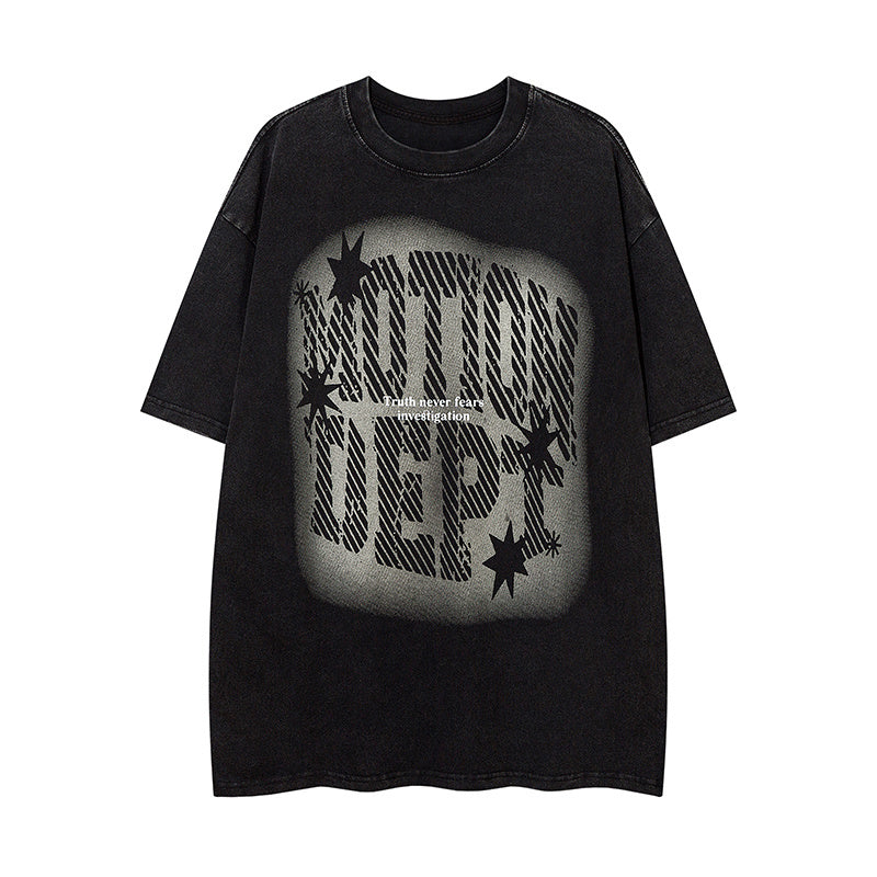 Cotton Letter Star Print Crew Neck Summer Fashion Streetwear Tee Loose Casual High Quality Short Sleeve