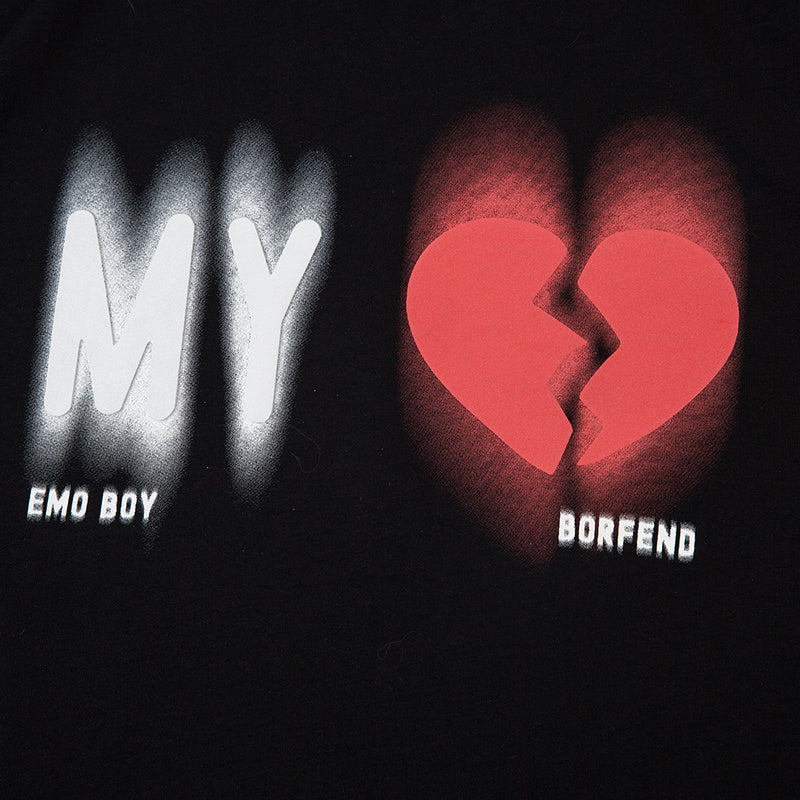 Broken Heart Print Streetwear T Shirt Short Sleeve Round Neck Summer Cotton Loose Casual Trendy Tee Simple
