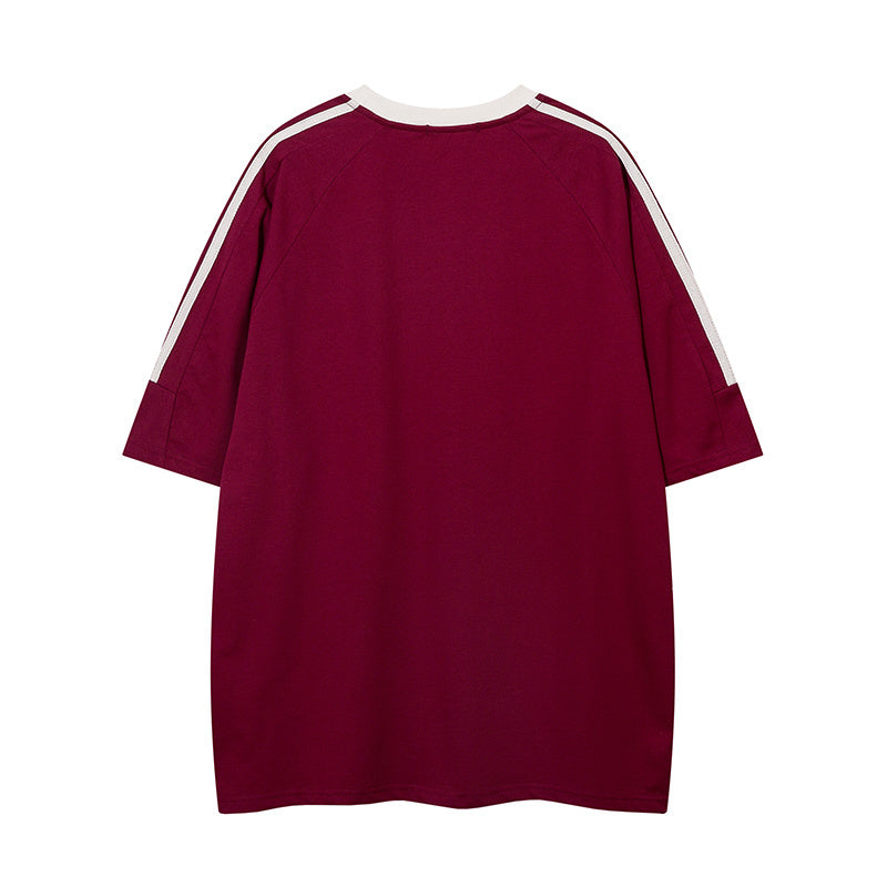 Side Stripe Streetwear T Shirt Letter Embroidery Loose Top Short Sleeve Hip Hop Fashion Summer Casual Tees Sports Style