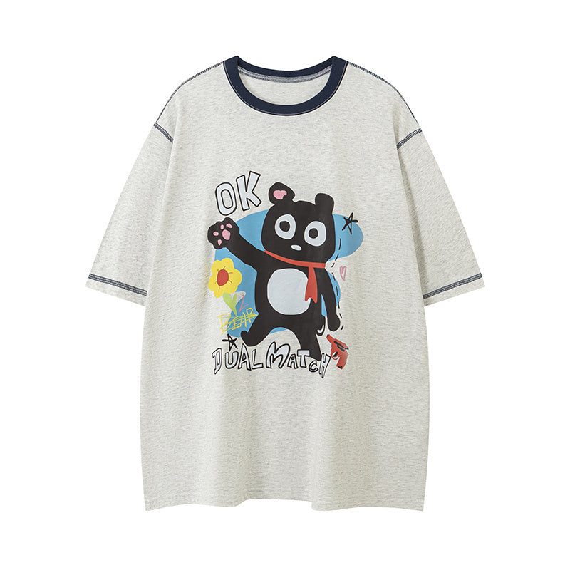 Streetwear Animal Graffiti Pattern T Shirts Fashion Crew Neck Oversize Summer Cotton Short Sleeve High Quality Casual