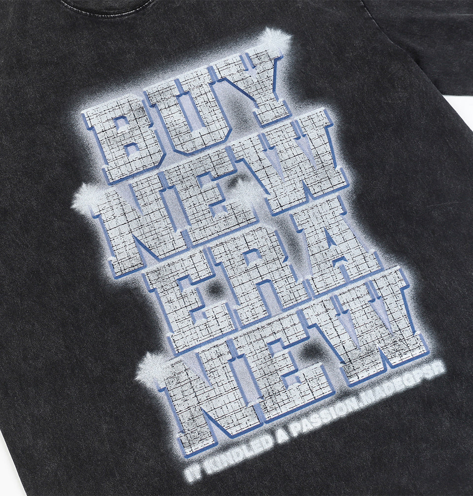 Big Letter Print Streetwear T Shirts Oversize Washed Loose Short Sleeve Harajuku Cotton Tee Casual Black