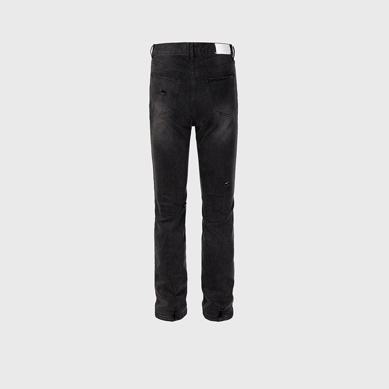 Men's And Women's Hip-Hop Washed Heavy Black Cow Men's And Women's Pants Slim-Fit Trendy Jeans
