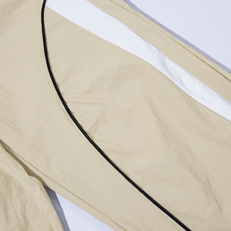 Color Contrast Pants Paneled Drawstring Elastic Waist Loose Wide Leg Trousers Front Pocket Comfortable Autumn