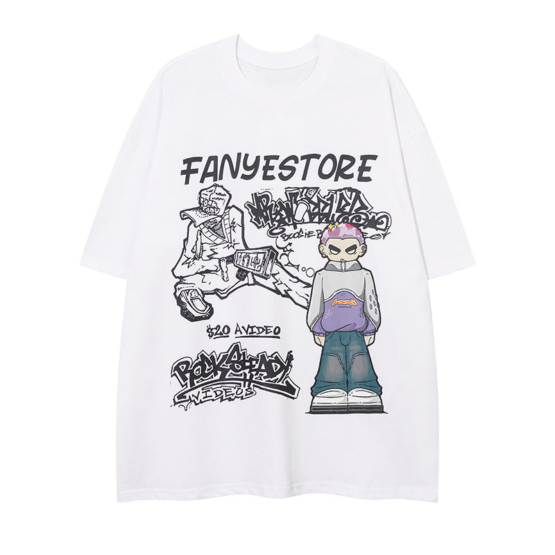 Cartoon Pattern Cotton Crew Neck Fashion Streetwear Tee Casual Oversize High Quality Simple Short Sleeve Summer