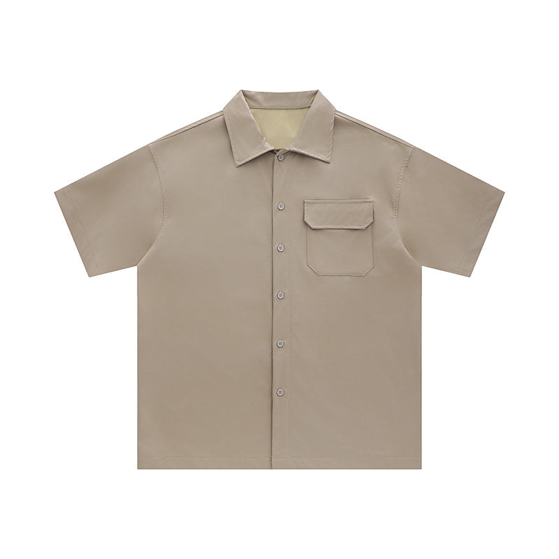 Front Pocket Design Shirts Oversize Button PU Tops Casual Summer Outwear Short Sleeve Solid Color