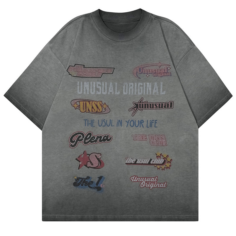 Retro Logo Print T Shirt Oversize Tees Fashion Casual Top Short Sleeve Streetwear Pure Cotton Loose Summer