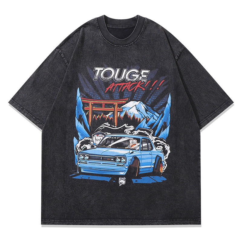 Vintage T Shirts Cotton Washed Loose Trendy Famous Anime Print Tee Streetwear Short Sleeve Casual O Neck Summer