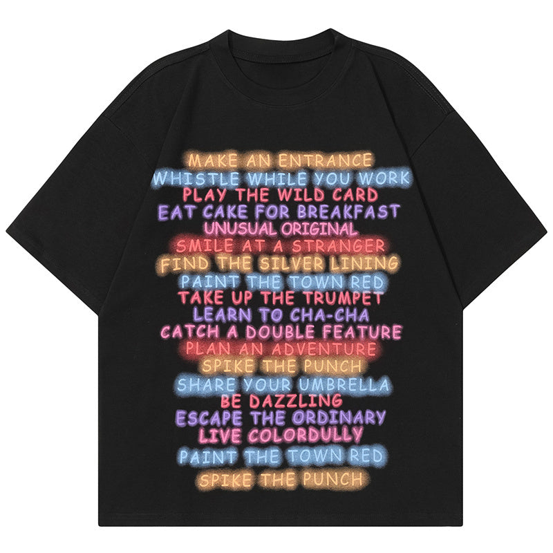 Colorful Letter Print T Shirt Loose Summer Oversize Tees Fashion Casual Top Short Sleeve Streetwear Pure Cotton