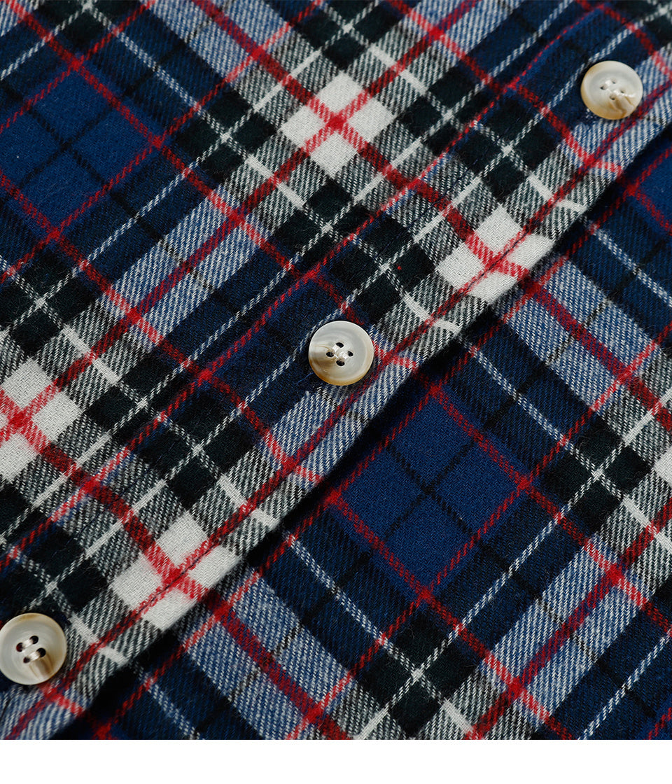 Plaid Shirts Autumn Long Sleeve Oversize Button Up Tops Korean Style Casual Fall Outwear Blue Comfortable
