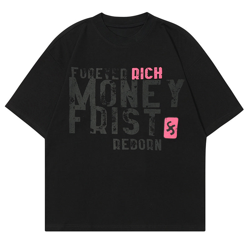 Simple Letter Human Print T Shirt American Retro Loose Summer Streetwear Fashion Casual Top Short Sleeve