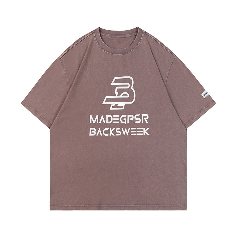 Letter Print Streetwear T Shirts Oversize Washed Loose Short Sleeve Harajuku Cotton Tee Casual Solid Color
