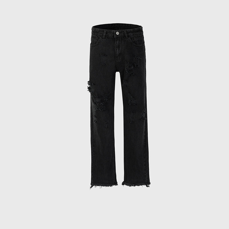 Men's And Women's Urban Cat With Ripped Ripped Design Pants Unisex Black Jeans