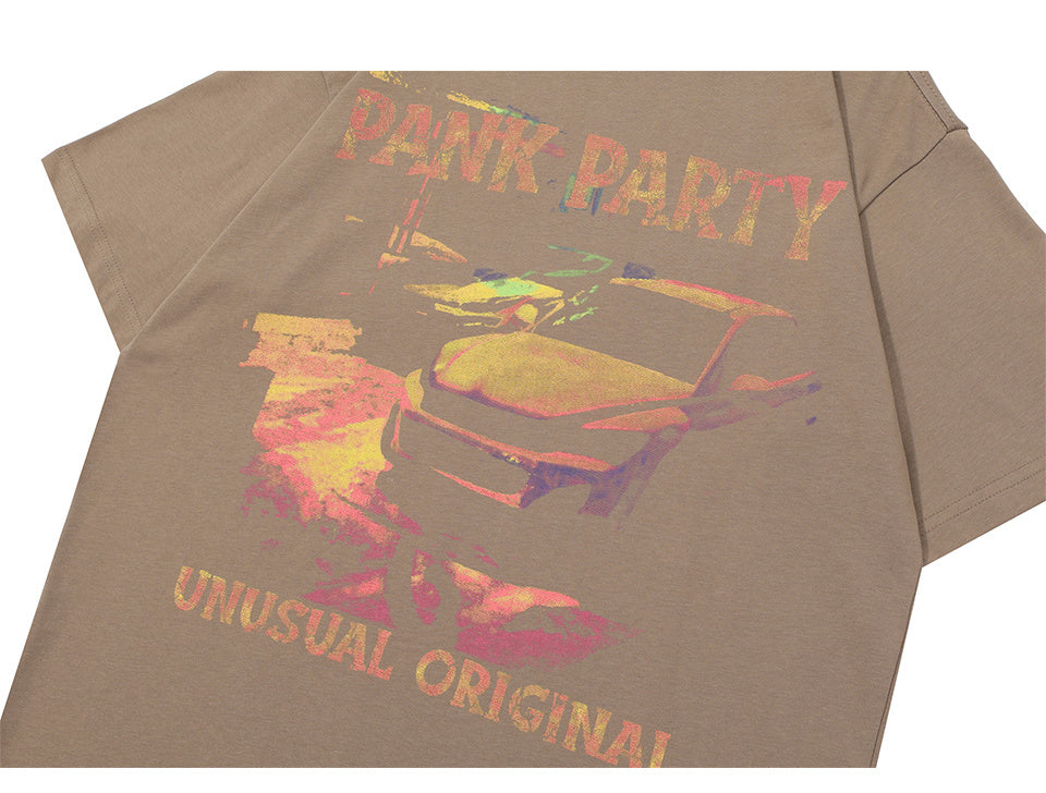 Car Print T Shirt American Retro Loose Summer Streetwear Short Sleeve Fashion Casual Top